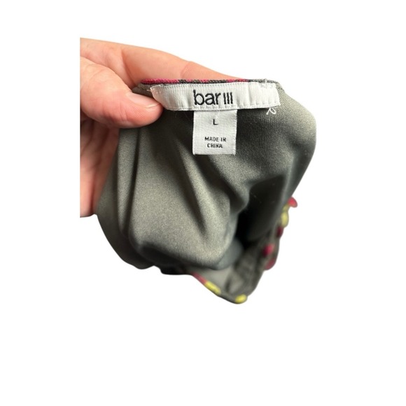 Bar III Women's Olive Green Floral Mesh‎ Square Neck Ruched Long Sleeve Top L - Picture 5 of 5